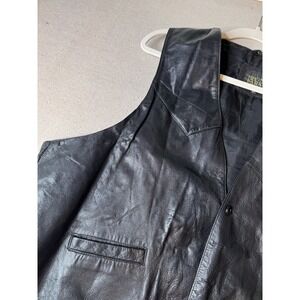 Irvine Park‎ Men's Black Genuine Leather Vest 2XL Big Western Biker Button Front